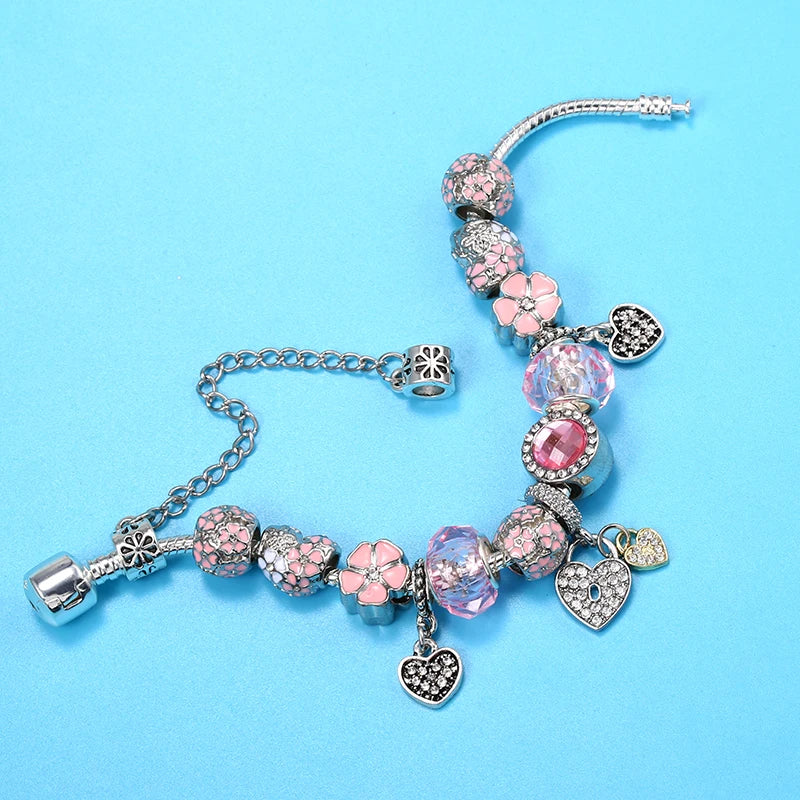 Blush Blossom Heart Charm Bracelet