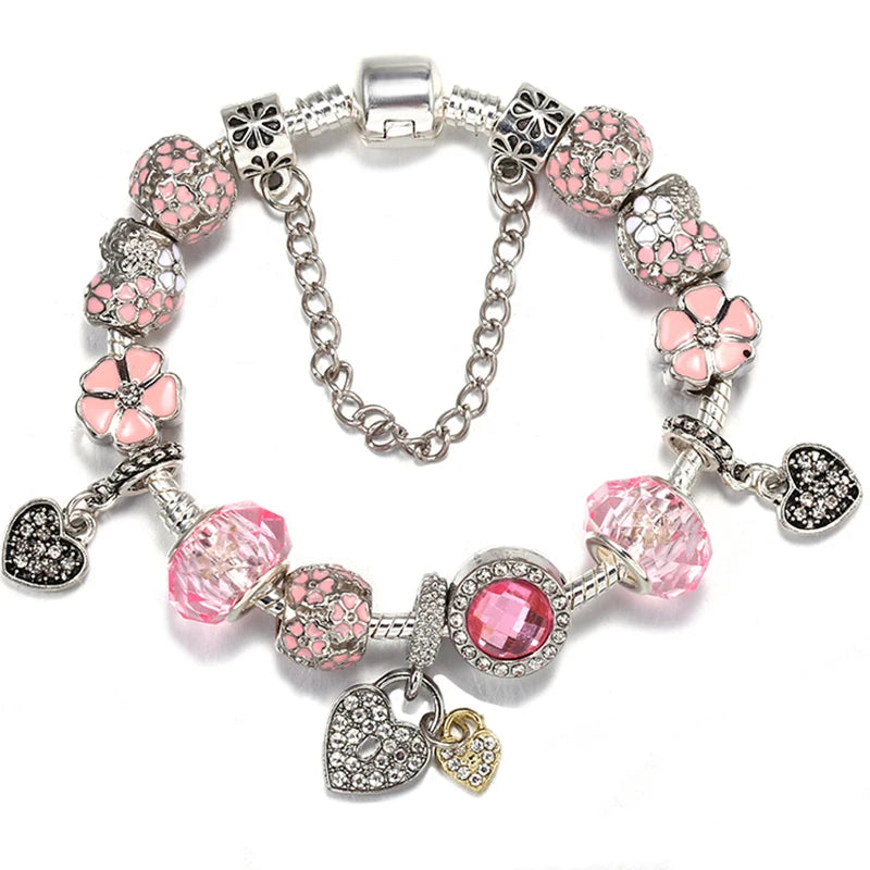 Blush Blossom Heart Charm Bracelet