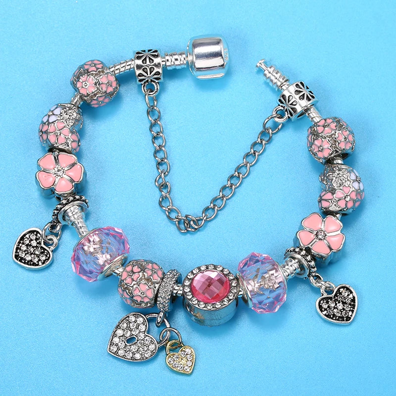 Blush Blossom Heart Charm Bracelet