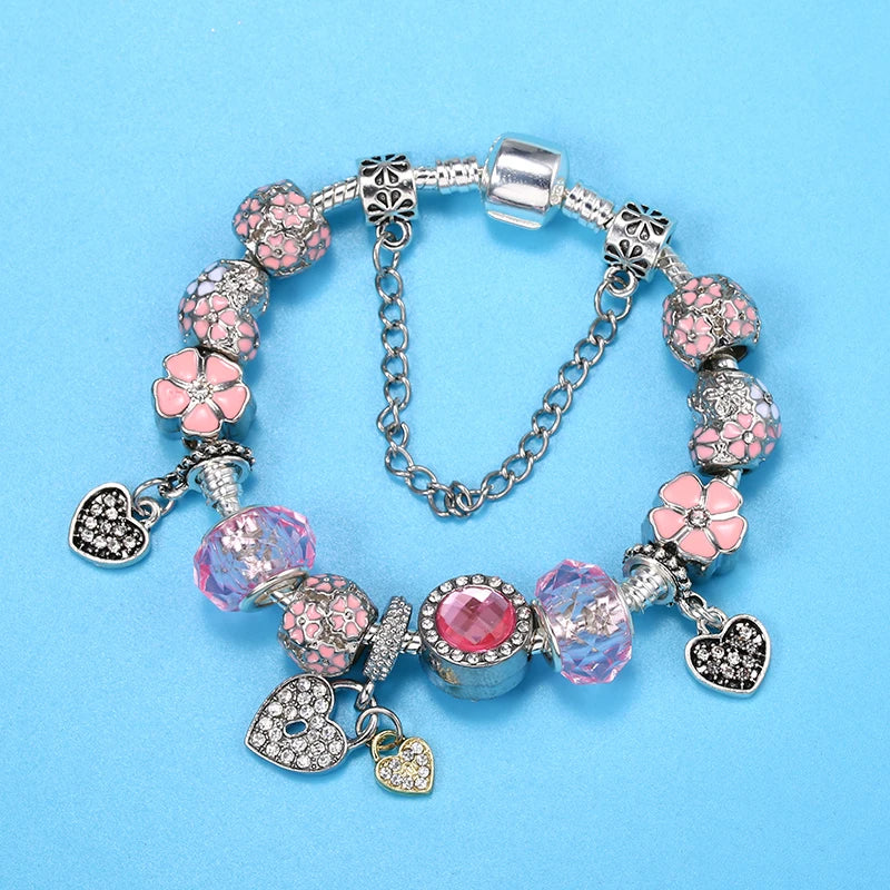 Blush Blossom Heart Charm Bracelet