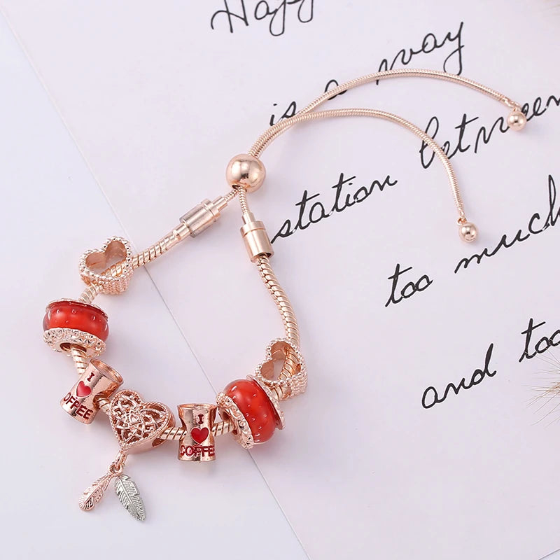The Crimson Rose Charm Bracelet